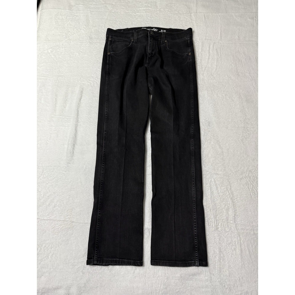 Wrangler Jeans Mens 31x31 Black Slim Straight Retro Mid Rise Dark Wash Denim